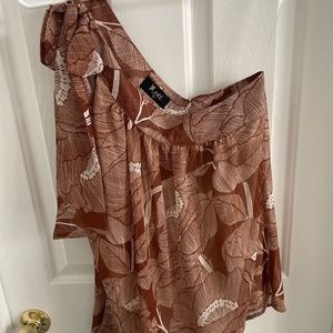 Womens One Shoulder Brown Floral Top